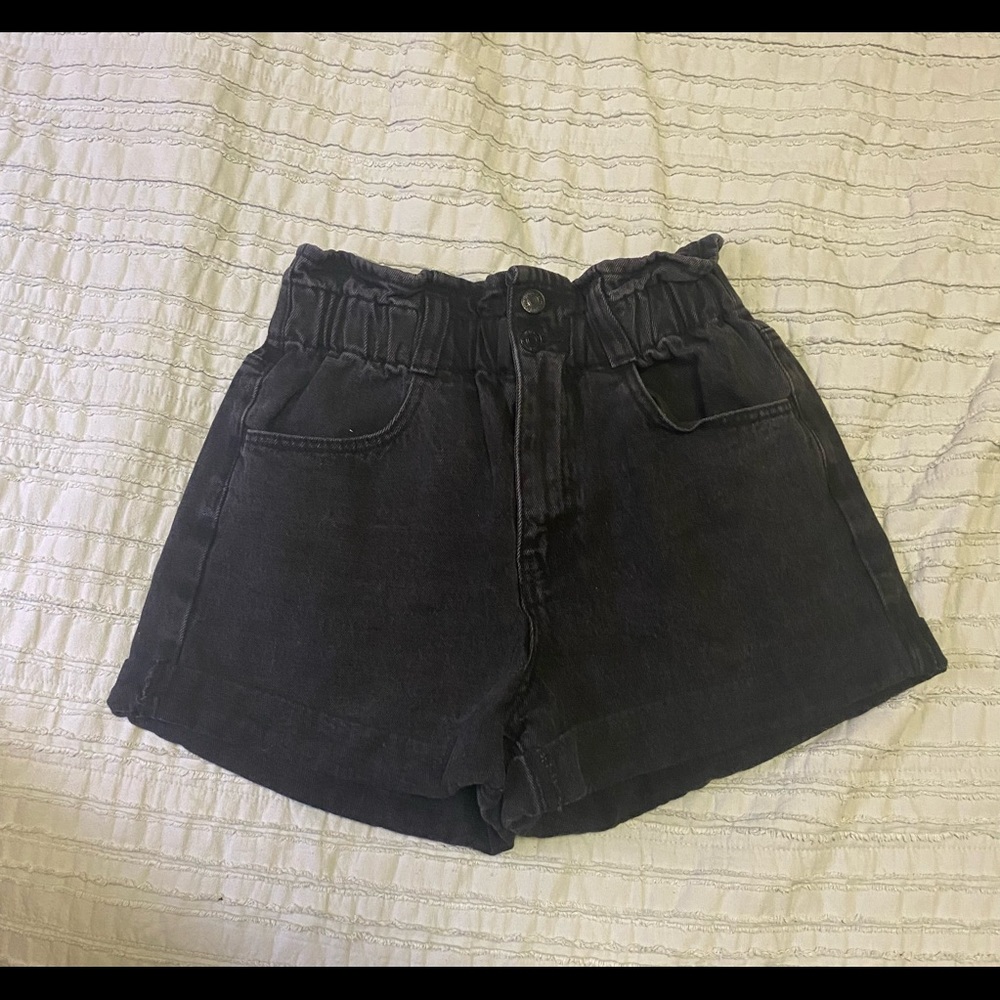 Black Paper- bag styled Jean Shorts